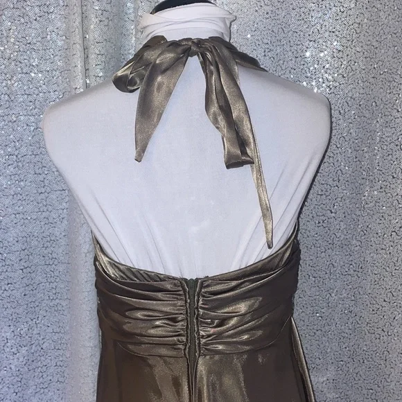 Fabulous Olive Satin Halter Dress - Picture 4 of 5